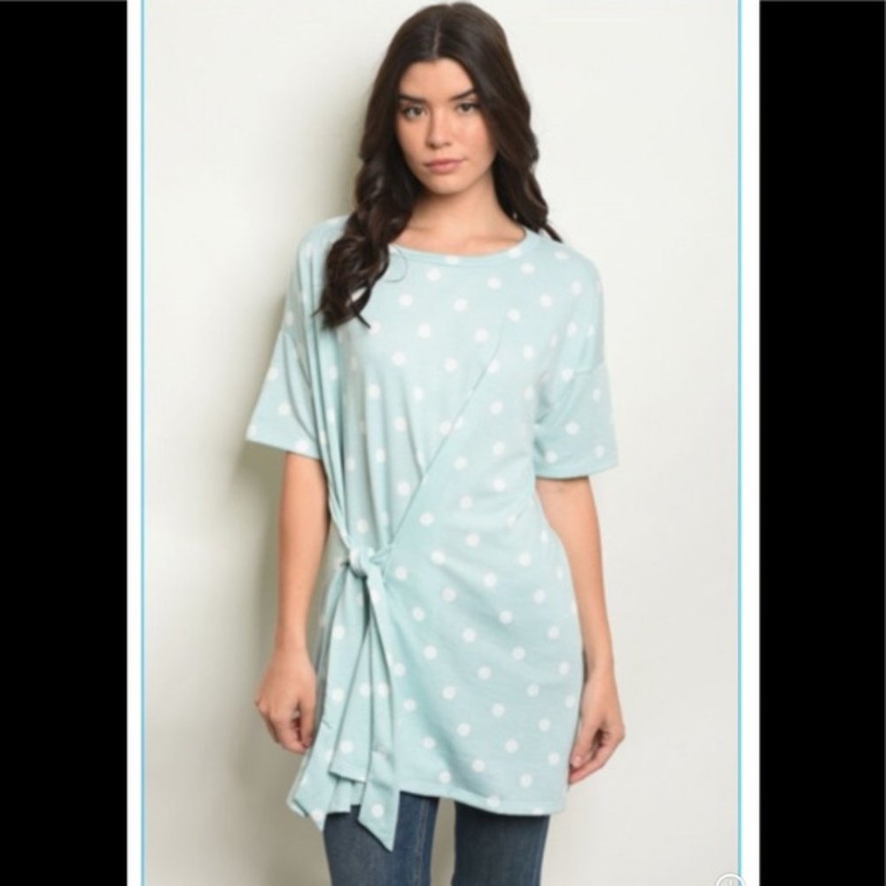 Womens mint and white polka dot tie tunic size S - Picture 2 of 4